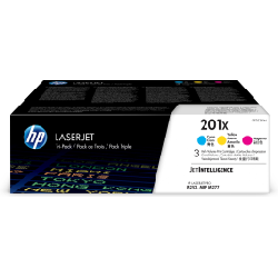 HP 201X LaserJet, lot de 3 cartouches de toner grande capacité authentiques, cyan/magenta/jaune