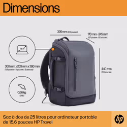 HP Sac à dos pour ordinateur portable Travel 25 litres 15,6 pouces (gris acier) - Vue supplémentaire 4