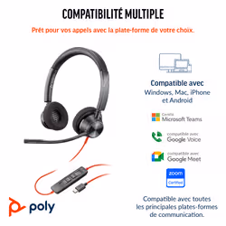 HP Poly Blackwire 3320 Stereo Microsoft Teams Certified USB-C Headset +USB-C/A Adapter Avec fil Arceau Noir - Vue supplémentaire 3