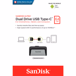 SanDisk Ultra Dual Drive lecteur USB flash 64 Go USB Type-A / USB Type-C 3.2 Gen 1 (3.1 Gen 1) Noir, Argent - Vue supplémentaire 10