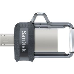SanDisk Ultra Dual m3.0 lecteur USB flash 16 Go USB Type-A / Micro-USB 3.2 Gen 1 (3.1 Gen 1) Noir, Argent, Transparent