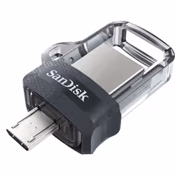 SanDisk Ultra Dual m3.0 lecteur USB flash 16 Go USB Type-A / Micro-USB 3.2 Gen 1 (3.1 Gen 1) Noir, Argent, Transparent