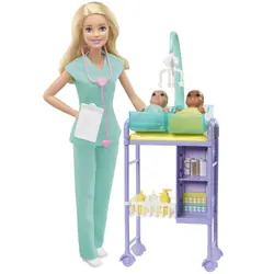 Barbie - Coffret Pédiatre Blonde - Coffret Poupée Mannequin - 3 ans et +