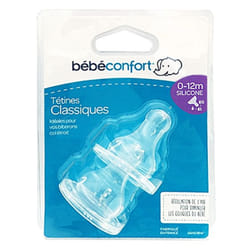 Bebe Confort – Tétines silicone classique T2 (x2) – 3 vitesses (0-12M +)