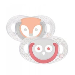 BÉBÉ CONFORT SUCETTE NATURAL PHYSIO 0-6M FUNNY ANIMALS HIBOU RENARD X2