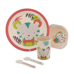 Bebe Confort – Coffret repas en Bambou (Assiette, bol, verre, cuillère, fourchette) – Jungle Vibes (18M +)