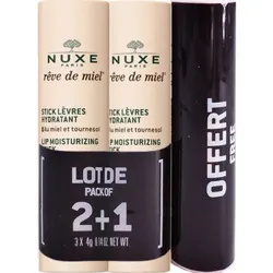Nuxe Rêve de Miel Stick Lèvres Hydratant Lot de 2 x 4 g + 1 Stick Offert