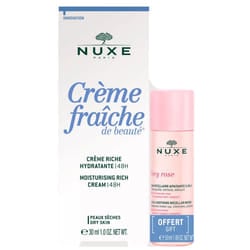Creme Riche Hydratante 48h Peaux Seches A Tres Seches 30ml + Eau micellaire Very Rose 50ml Creme Fraîche De Beaute Nuxe