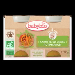 Babybio carotte des landes, potimarron, dès 4 mois, 2*130g