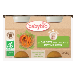 Babybio carotte des landes, potimarron, dès 4 mois, 2*130g