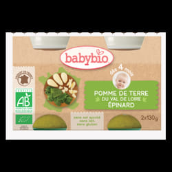 Babybio pomme de terre du val de loire, épinard, dès 4mois, 2*130g