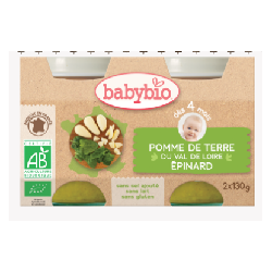 Babybio pomme de terre du val de loire, épinard, dès 4mois, 2*130g