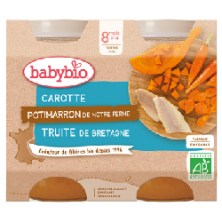 Babybio Carotte Potimarron Truite 8 Mois et + Bio 2 Pots de 200 g