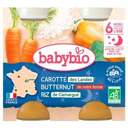 Babybio Bonne Nuit Carotte Butternut Riz 6 Mois et + Bio 2 Pots de 200 g