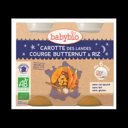 Babybio Carotte des landes, courge butternut et riz, dès 6 mois, 2*200g
