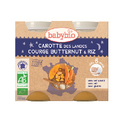Babybio Carotte des landes, courge butternut et riz, dès 6 mois, 2*200g