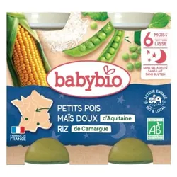 Babybio Bonne Nuit Petits Pois Maïs Doux Riz 6 Mois et + Bio 2 Pots de 200 g