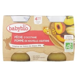 Babybio Pêche Pomme 4 Mois et + Bio 2 Pots de 130 g