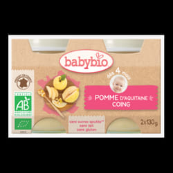Babybio Pomme d'aquitaine, coing de Lorraine, dès 4 mois, 2*130g
