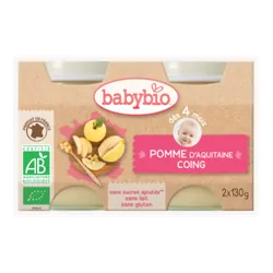 Babybio Pomme d'aquitaine, coing de Lorraine, dès 4 mois, 2*130g
