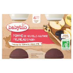 Babybio Pomme Pruneau 4 Mois et + Bio 2 Pots de 130 g