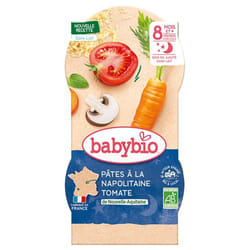 Babybio Bonne Nuit Pâtes à la Napolitaine Tomate 8 Mois et + Bio 2 Bols de 200 g