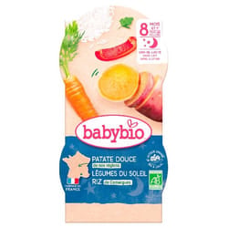 Babybio Bonne Nuit Patate Douce Légumes du Soleil Riz 8 Mois et + Bio 2 Bols de 200 g