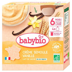 Babybio Crème Semoule Vanille 6 Mois et + Bio 4 Gourdes de 85 g