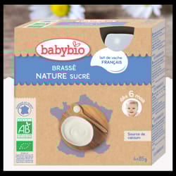 Babybio Brassé nature sucré, dès 6 mois, 4*85g