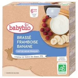 Babybio Brassé Framboise Banane 6 Mois et + Bio 4 Gourdes de 85 g