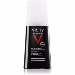 Protégez vos aisselles contre les odeurs désagréables pour un effet rafraîchissant instantané. Le déodorant pour homme Vichy Homme Déodorant Vaporisateur Ultra-Frais offre une protection efficace et durable tout au long de la journée. Il neutralise les mauvaises odeurs liées à la transpiration pour une fraîcheur qui dure à l'infini. La formule est hypoallergénique et ne fait pas de traces blanches sur la peau.