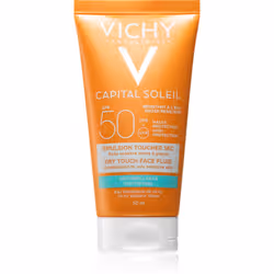 VICHYCapital Soleil Emulsion Toucher sec SPF50+Haute protectionRésistant à l'eauAnti-BrillancePeaux sensibles mixtes à grasses50mlVichy Capital Soleil Émulsion Toucher Sec SPF50 50 ml est une protection solaire visage qui offre une protection cellulaire profonde aux peaux claires