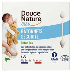 Douce Nature Bébé Bâtonnets Sécurité Coton Bio 60 Unités