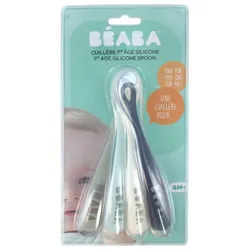Béaba 4 Cuillères Silicone 1er Âge 4 Mois et + - Couleur : Kaki, Bleu, Blanc, Bleu Marine