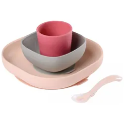 Béaba Coffret Repas Silicone Avec Ventouse 4 Mois et + - Couleur : Rose