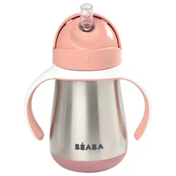 Béaba Tasse Paille en Inox 250 ml 8 Mois et + - Couleur : Rose