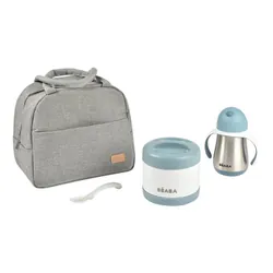 BEABA 913529 Ensemble boîte repas 500 L Silicone, Acier inoxydable Bleu, Gris, Acier inoxydable, Blanc