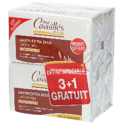 Rogé Cavaillès Savon Extra Doux Lait et Miel Lot de 3 x 250 g + 1 Gratuit