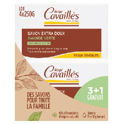 Rogé Cavaillès Savon Extra Doux Amande Verte Lot de 3 x 250 g + 1 Gratuit