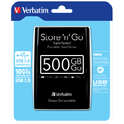 Verbatim Disque dur portable USB Store 'n' Go 3.0, 500 Go, noir