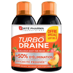 Draineur Minceur et Elimination Goût Thé-Pêche 2x500ml TurboDraine Forté Pharma