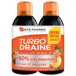 Draineur Minceur et Elimination GoĂ»t ThĂ©-PĂȘche 2x500ml TurboDraine FortĂ© Pharma