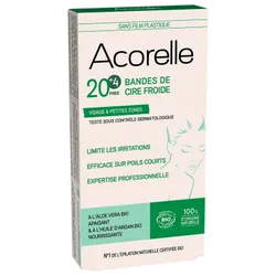Acorelle Bandes de Cire Froide Visage & Petites Zones Bio 20 Bandes + 4 Offertes