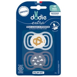 Dodie Extra 2 Sucettes Anatomiques Symmetrical + 6 Mois - Couleur : Bretzel/Nuages