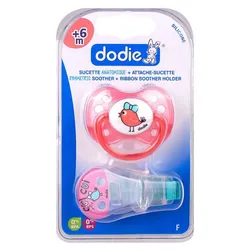 Dodie – Sucette forme anatomique + Attache sucette silicone (6M +) – Filles
