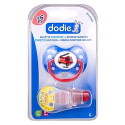 Dodie – Sucette forme anatomique + Attache sucette silicone (6M +) – Garçons