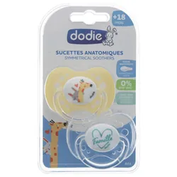 Dodie 2 Sucettes Anatomiques Silicone 18 Mois et + - Modèle : Girafe et Lapin + Famille 1