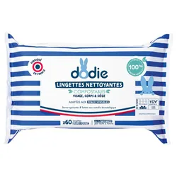 Dodie Lingettes Nettoyantes Compostables 60 Lingettes Grand Format