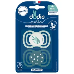 Dodie Extra 2 Sucettes Anatomiques Symmetrical + 6 Mois - Couleur : Feuille/Cœurs