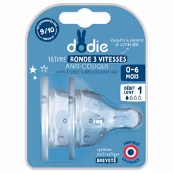 Dodie 2 Tétines Rondes 3 Vitesses Anti-Colique Débit Lent 0-6 Mois